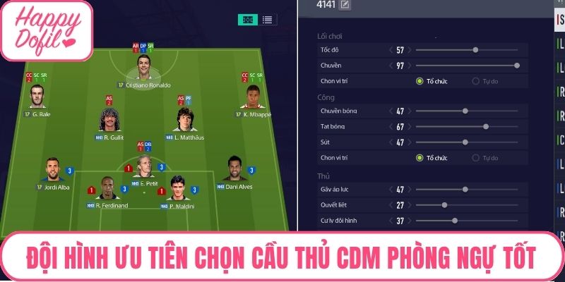 Đội hình ưu tiên chọn cầu thủ CDM phòng ngự tốt